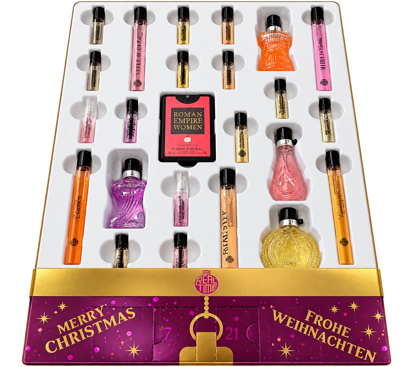 Real Time Adventskalender 2026 Deluxe Parfum Damen Dark Pink | 24 Türchen, EDP 2ml, 10ml & 15ml, Für Sie, Verschiedene Düfte, Limitierte Edition